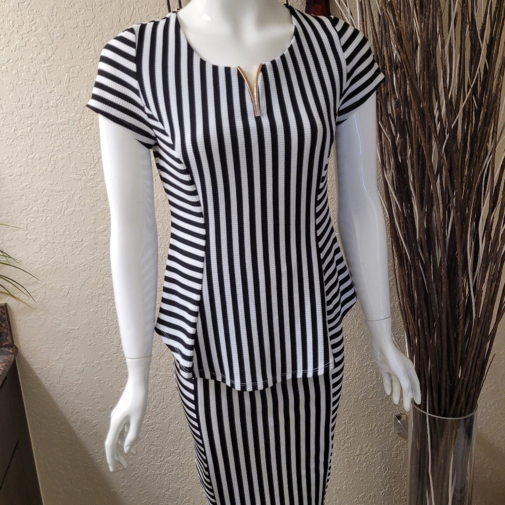 Black/White Stretch Skirt Set